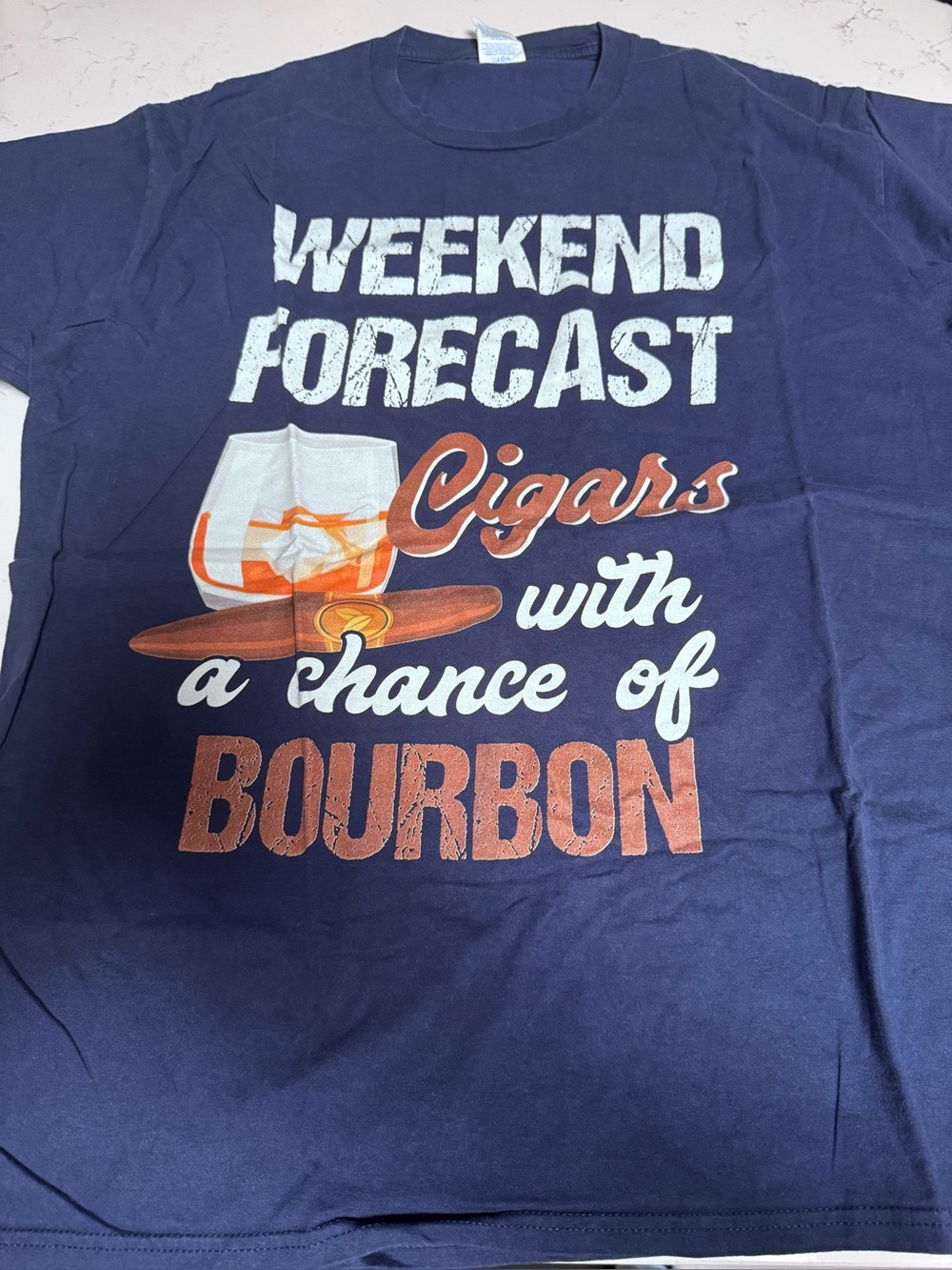 Weekend Forecast Cigars with a Chance of Bourbon Navy Graphic Tee